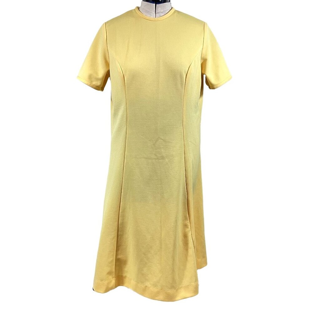 70s Vintage Fashion Coalition Yellow Knit Polyester Short Sleeve Shift Dress 2X